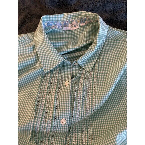 Gingham Embroidered Button Down Shirt XL Uncommon Thread J Jill Women’s Cotton - Picture 12 of 13